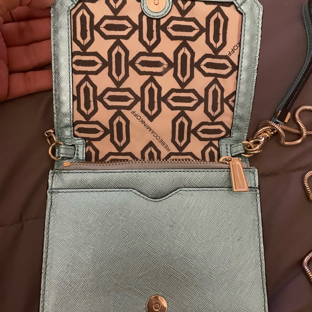 SALE Rebecca Minkoff Mini Crossbody or Clutch metallic teal blue purse - Picture 3 of 4